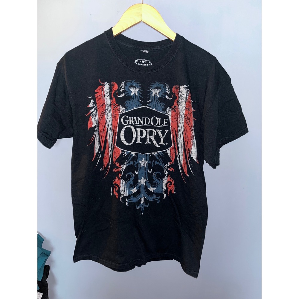 Grand Ole Opry T Shirt Black Graphic Eagle‎ Wings American Flag Print Men's L